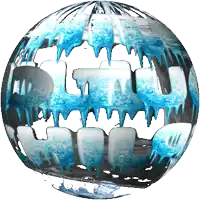 a blue and white globe with the letter l in the middle