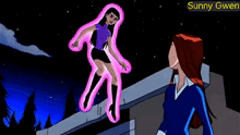 a cartoon of sunny gwen standing on a ledge