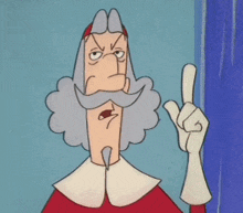 a cartoon character with a beard and mustache is giving a finger up