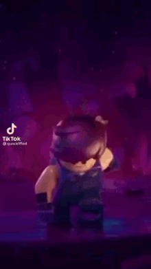 a lego figure is dancing in a purple background
