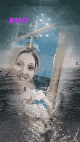 a picture of a woman in the water with the name rabia on top