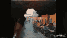 a painting on a canvas with the words made in animotica on the bottom