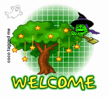 Little Green Witch Welcome GIF - Little Green Witch Welcome Tree GIFs