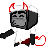 a drawing of a devil with horns and a devil tail