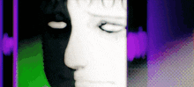 a close up of a statue 's face with a purple background