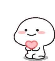 a white cartoon character is holding a pink heart in his hands .
