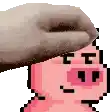 a pixel art of a hand holding a pink pig .