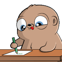a cartoon bear is writing on a piece of paper with a pencil