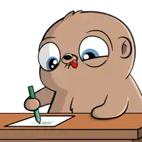 a cartoon bear is writing on a piece of paper with a pencil