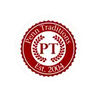 a red and white logo for penn traditions est. 2004