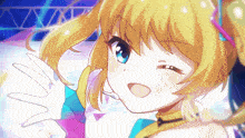 an anime girl with blonde hair and blue eyes