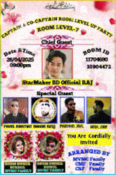 captain and co-captain room level up party poster