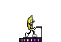 a pixel art of a cartoon character standing on a treadmill .