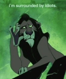 a cartoon lion is surrounded by idiots