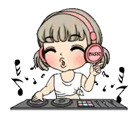 a girl wearing headphones that say music is playing music