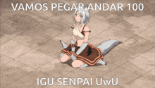 a picture of a girl with the words vamos pegar andar 100 igu senpai uwu on it