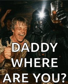 a poster with darth vader and luke skywalker holding mugs of beer