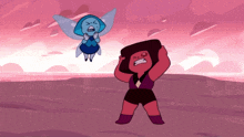 a cartoon of a blue fairy and a red cartoon character standing next to each other