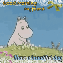 a picture of a cat blowing bubbles with the words good morning my friend have a beautiful day