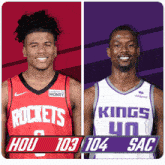 two basketball players from the rockets and the kings are standing next to each other