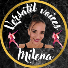 a logo for versatil voices milena with a woman in the center