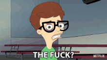 a cartoon of a man with glasses says the fuck