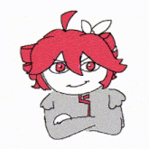 a drawing of a girl with red hair and a number 5 on her chest