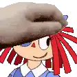 a cartoon character with red hair and a hat is wearing a hat .