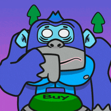 a gorilla is pressing a green buy button