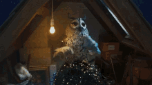 Tree Topper Owl GIF - Tree Topper Owl Christmas Lights GIFs
