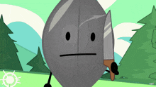 a cartoon of a leaf holding a knife in front of a target