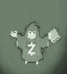 a pixel art drawing of a person with the letter z on their shirt