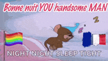 a cartoon of jerry sleeping in a bed with the words " night night sleep tight " on the bottom