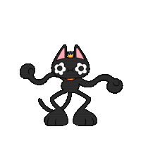 a cartoon black cat with a crown on its head is dancing .