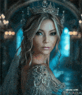a woman wearing a tiara and a veil is made with eniada
