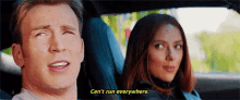 captain america and black widow are sitting in a car and talking .