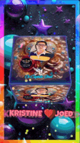 a cube with a picture of a man with the name kristine joed on it