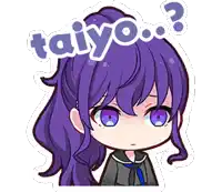 a girl with purple hair has the word taiyo above her