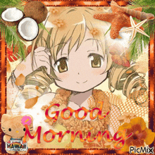 a picture of a girl with the words good morning