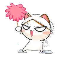 a cartoon cat is holding a pink flower