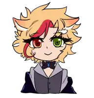 a chibi drawing of a girl with red hair and green eyes