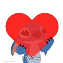 a cartoon character holding a red heart with the words love ya