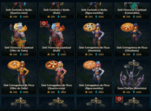 a screenshot of a league of legends game showing different characters holding pizza