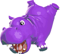 a cartoon hippo with its mouth open and its tongue out