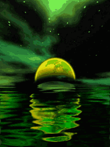 green moon water sky