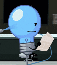 a cartoon light bulb is reading a newspaper and spraying water