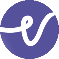 a purple circle with a white letter v inside of it