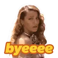 a sticker of a woman with the word byeee written on it