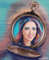 a painting of a woman in a pocket watch with the words made with videoshow at the bottom
