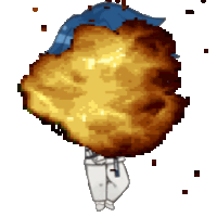 a pixel art drawing of a person holding a large explosion in their hands